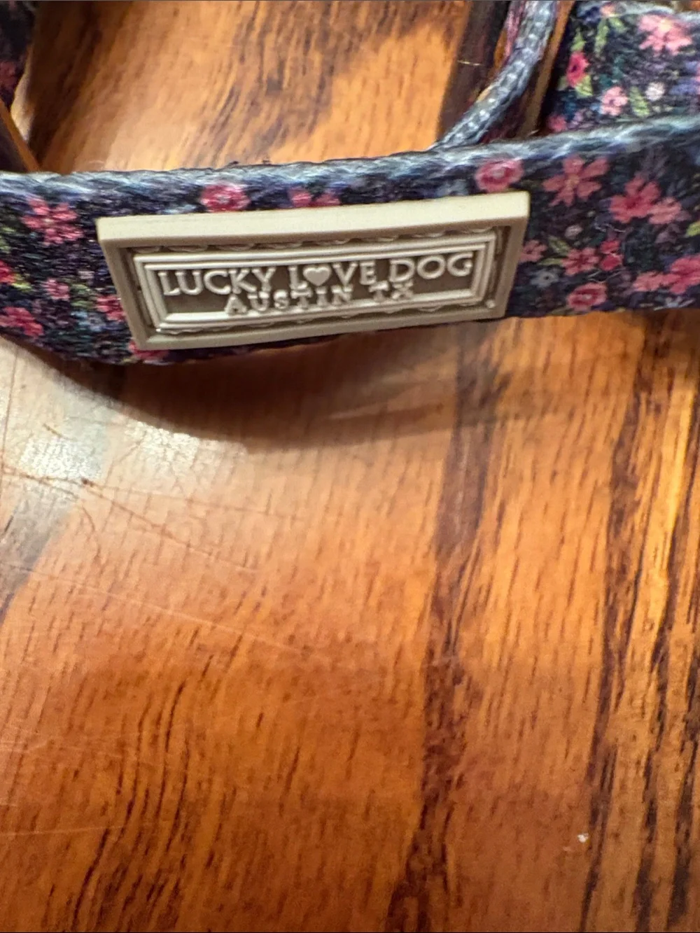 Lucky Brand Gray Floral Dog Leash and Harness Set with Pink Accents